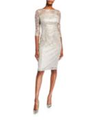 Long-sleeve Stretch Lace Cocktail Dress