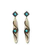 Mother-of-pearl, Turquoise & Diamond Dangle Earrings