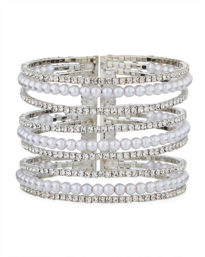 9-row Rhinestone & Pearly Cuff