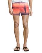 Graphic Sailboat Short Swim Trunks, Fusion Coral