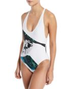 Strappy Crossback Graphic-print One-piece