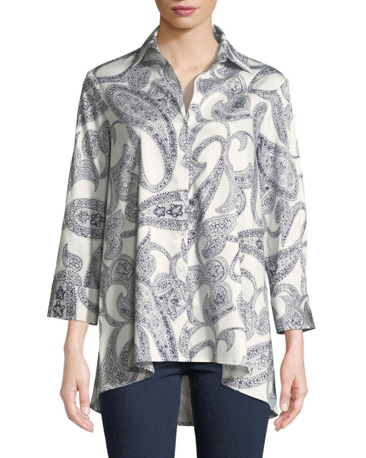 Long-sleeve Paisley-print Trapeze