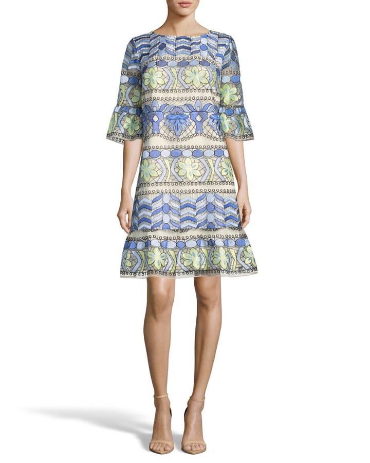 Half Bell-sleeve Embroidered Dress