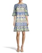 Half Bell-sleeve Embroidered Dress