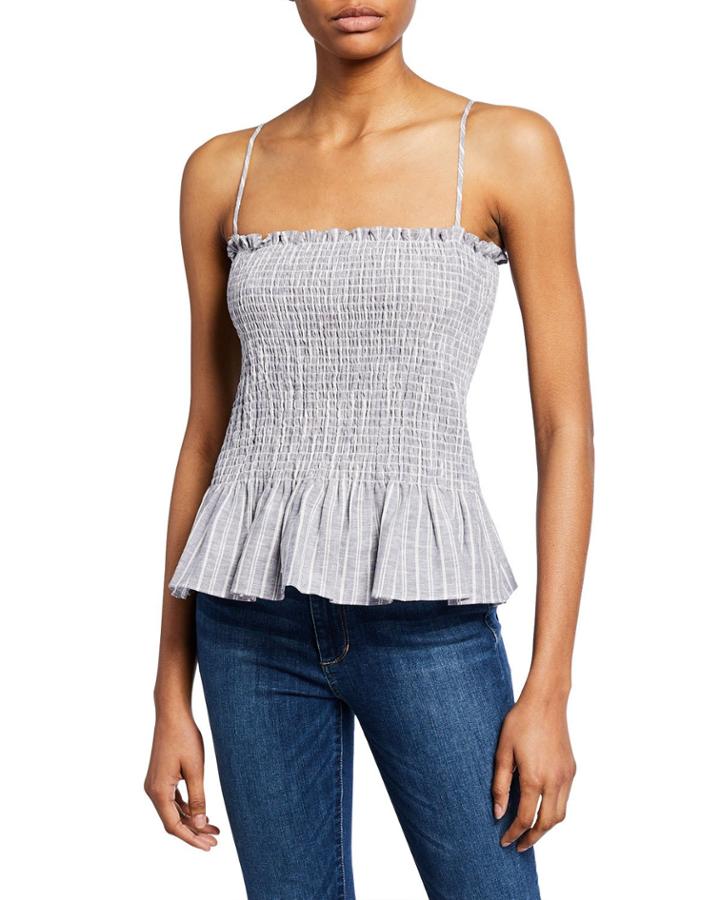 Striped Smocked Ruffle Tube Top