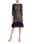 Illusion Lace Ruffle-hem Cocktail Dress