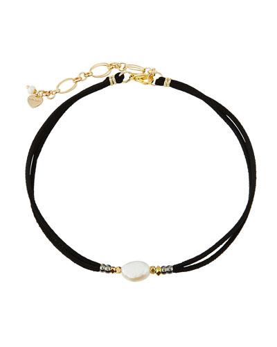 Delicate Pearl & Suede Choker Necklace,