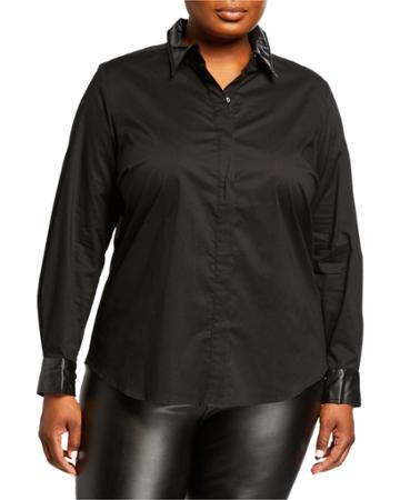 Plus Size Shirt With Faux-leather Trim