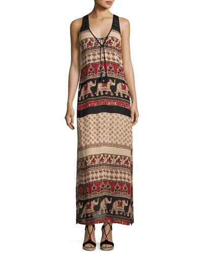 Elephant-print Maxi Dress, Black Pattern