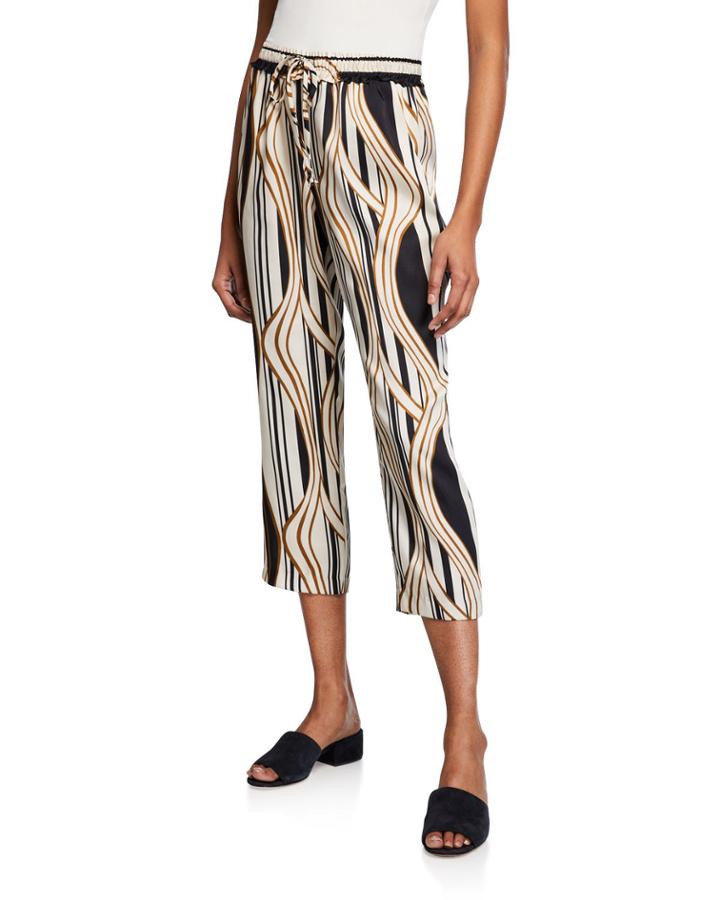 Corey Printed Cropped Drawstring Pants, Bronze