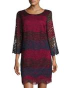 Colorblock Tiered-lace Shift Dress,