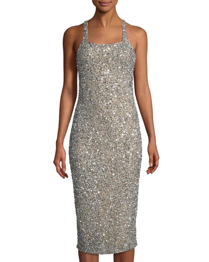 Sage Beaded Slip Crisscross Cocktail Dress