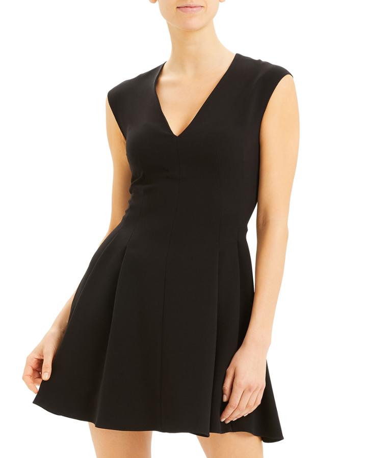 Classic Crepe Pleated V-neck Dress