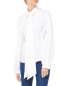 Poplin Tie-neck Poet-sleeve Blouse