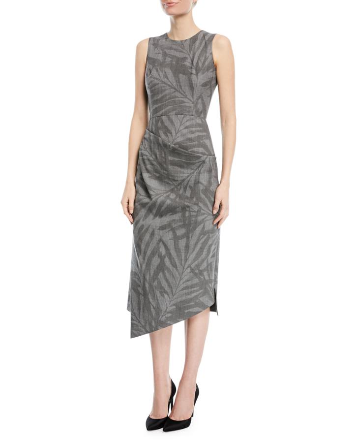 Leaf-print Stretch-wool Draped