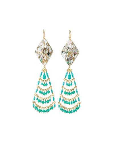 Turquoise & Pearly Chandelier Earrings