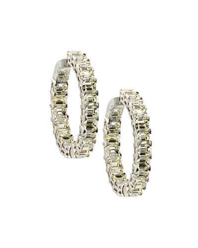 Platinum Emerald-cut Diamond Hoop Earrings,