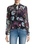 Floral Tie-neck Blouse, Nightshade