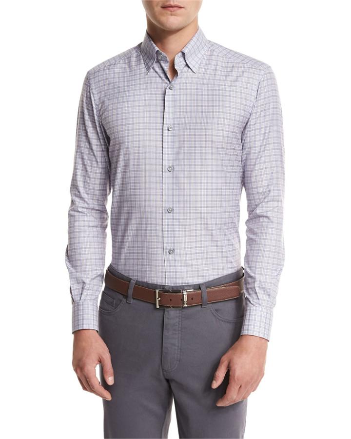 Check Woven Sport Shirt, Light Purple Check
