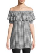 Off-the-shoulder Gingham Tunic