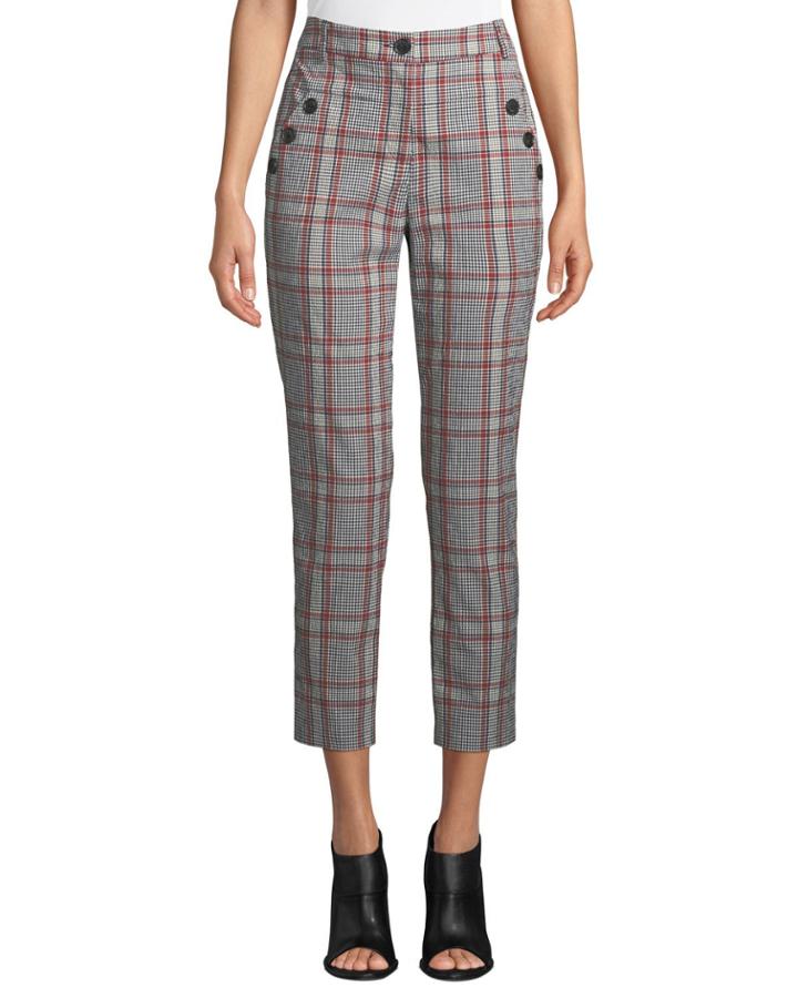 Farrow Button-detail Plaid Pants
