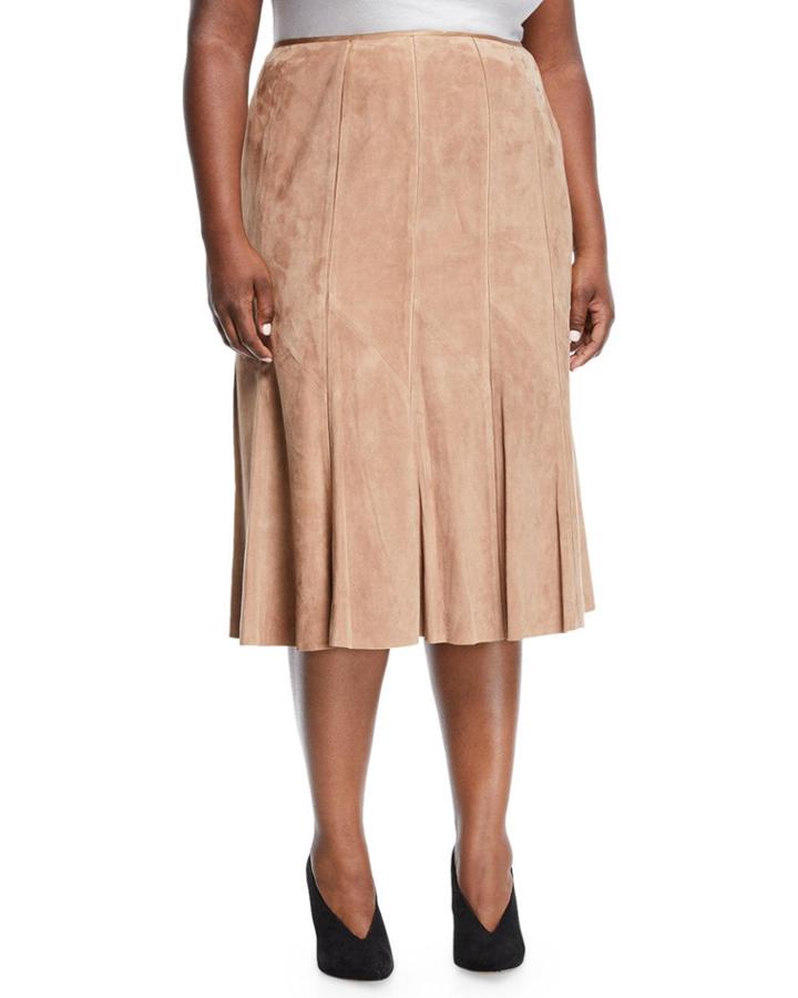 Aria Suede Godet Midi Skirt,