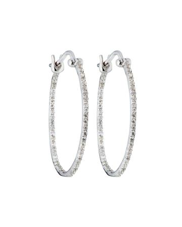 18k White Gold Interior/exterior Diamond Hoop Earrings