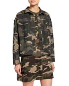 Camo Button-front Cropped Boxy Cotton Twill Jacket