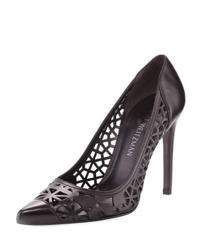 Cutuptown Leather Pointed-toe Pump W/ Cutouts