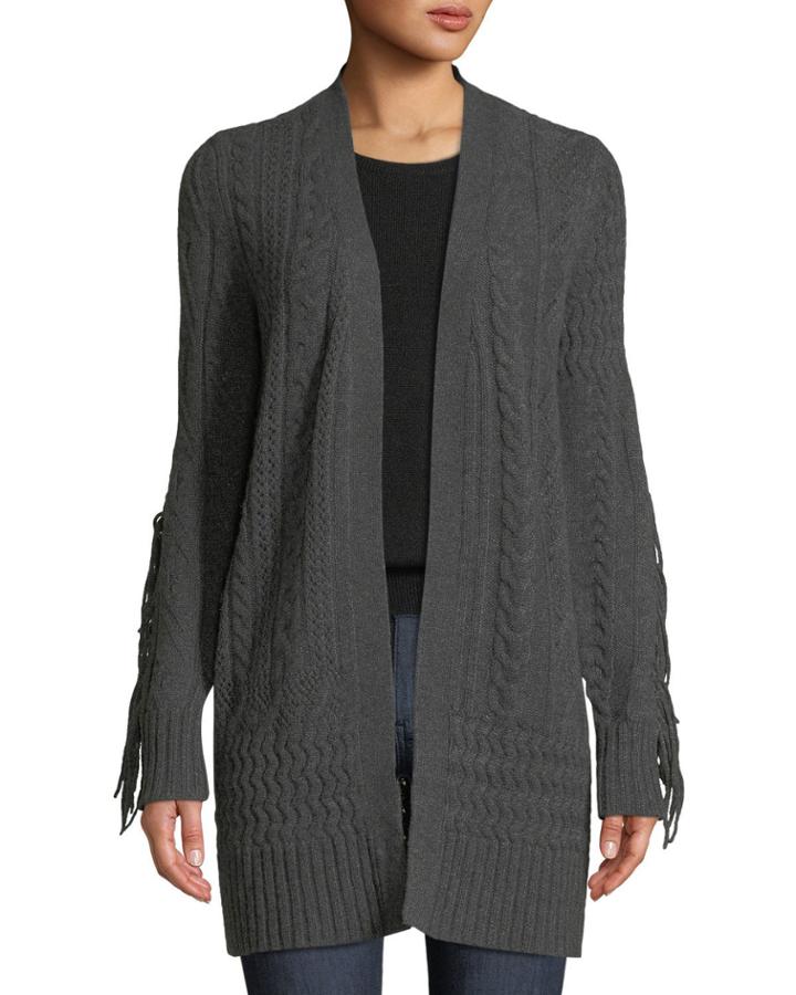 Fringe Long-sleeve Cashmere Cardigan