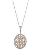 18k Two-tone Large Diamond Lace Oval Pendant Necklace
