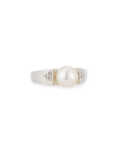 14k Freshwater Pearl & Diamond Geometric Ring,