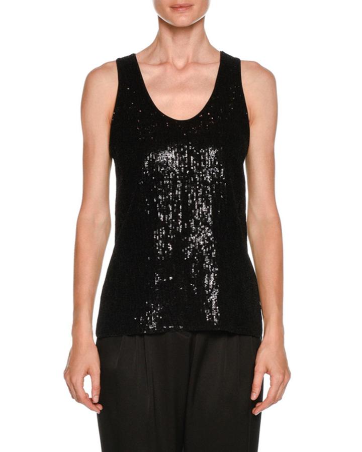 Scoop-neck Velvet Sequined Tank Top