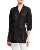 Sequined Kimono Sleeve Wrap Cardigan