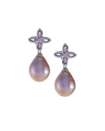 18k Pink Sapphire & Kasumiga Pearl Drop Earrings