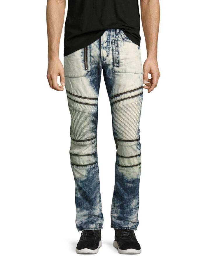 Demon Joint Heavy Bleached Moto Jeans, Indigo