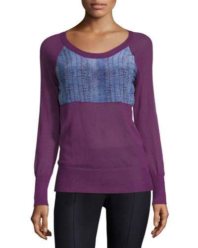 Lizard-print Long-sleeve Sweater, Purple/blue