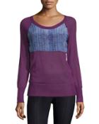 Lizard-print Long-sleeve Sweater, Purple/blue