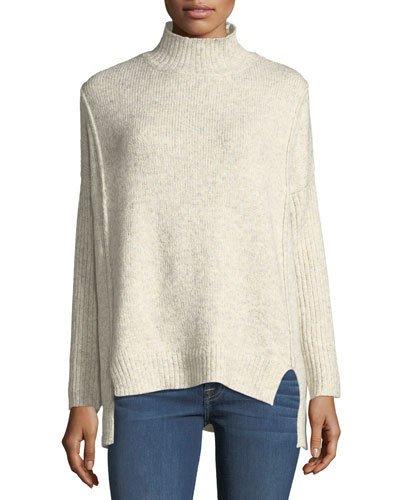 Ribbed-sleeve Mock-neck