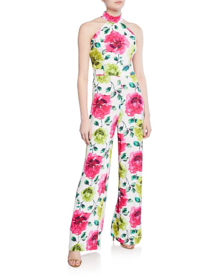 Meghan Halter Floral-print Crepe Jumpsuit