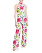 Meghan Halter Floral-print Crepe Jumpsuit