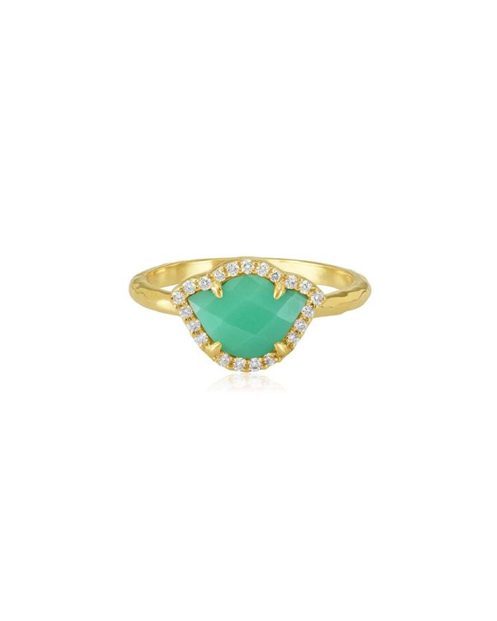 Nalika Lotus Stack Ring With Mint Chrysoprase & Diamonds