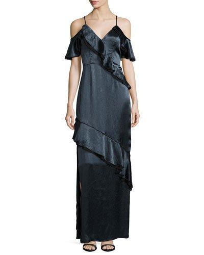 Ruffled Crinkle-satin Gown, Teal