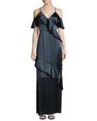 Ruffled Crinkle-satin Gown, Teal