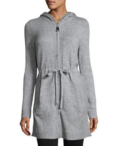 Hooded Mid-length Zip-front Jacket,