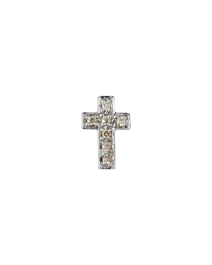 14k White Gold Small Cross Stud Earrings With Diamonds