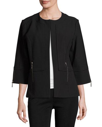 Open-front Zip-cuff Jacket, Black