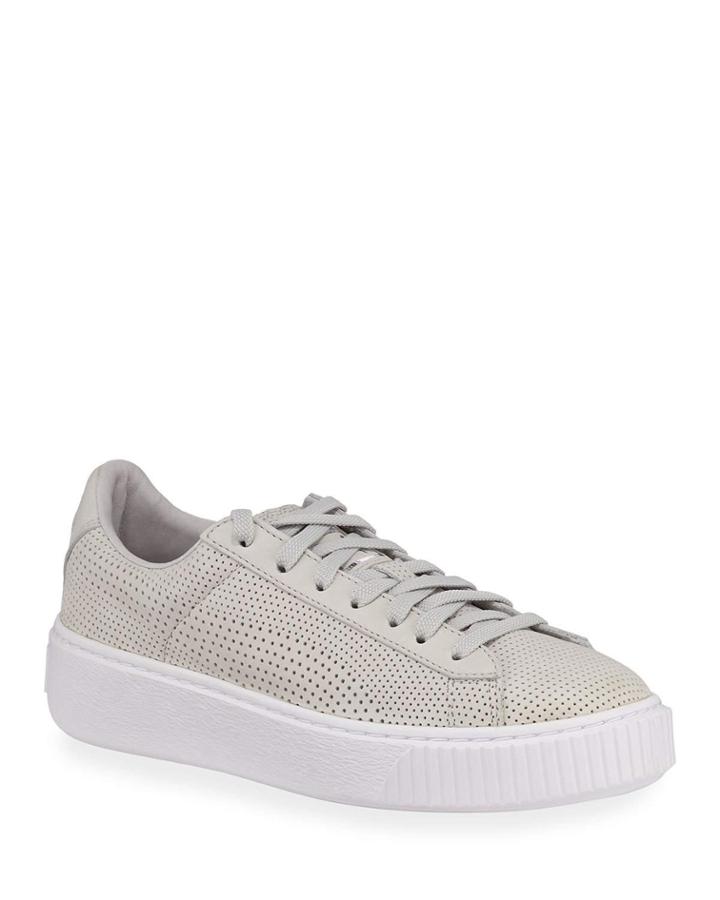 Basket Low-top Perforated Leather Platform