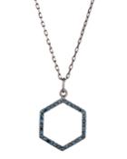 14k Black Gold Blue Diamond Open-hexagon Pendant Necklace