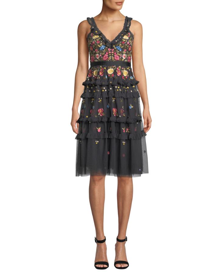 Pandora Floral Tulle Ruffle Cami Dress